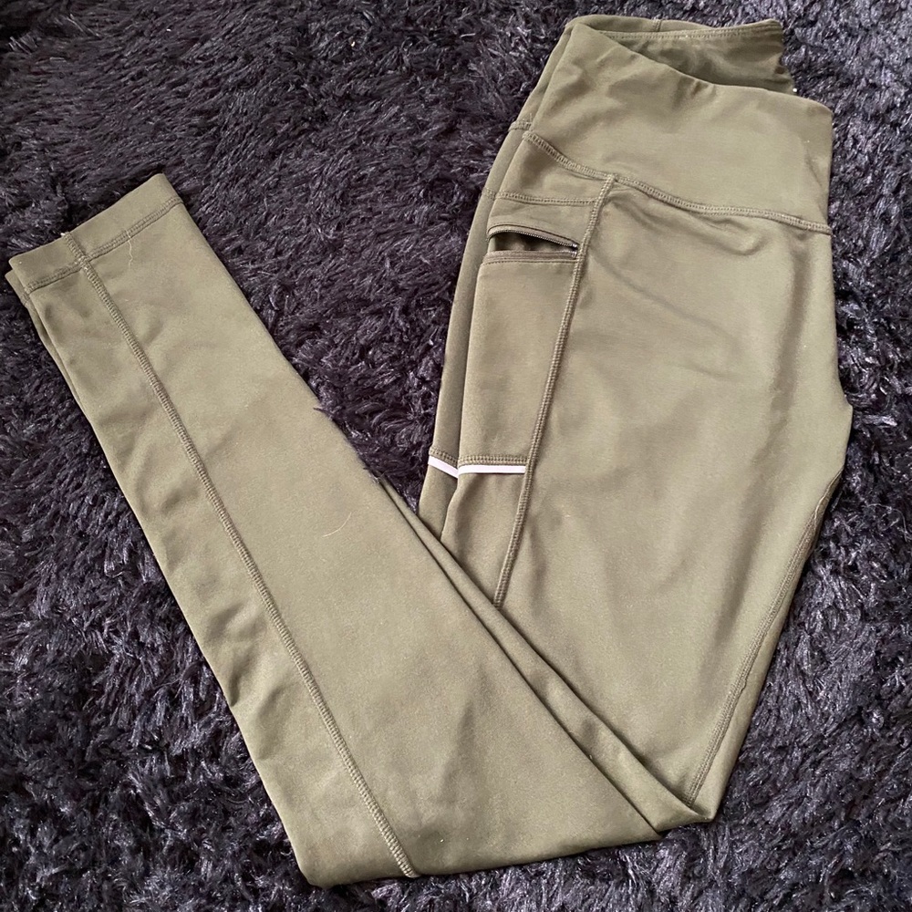 Olive Green Active Legging with zipper pockets